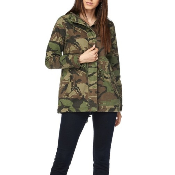 Camouflage print cotton hooded utility cargo jacket zip front lined New - Picture 3 of 9